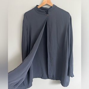 Eileen Fisher 100% Silk Long Sleeve Navy Blouse Over Jacket with button 1X